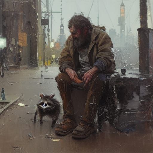 Hobo and Raccoon Portrait, Oil on Canvas