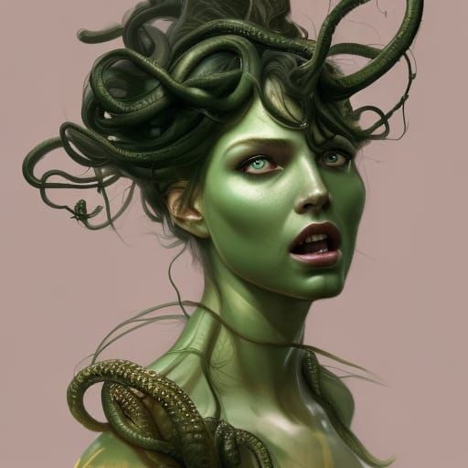 Detailed Medusa Portrait in Art Nouveau Style