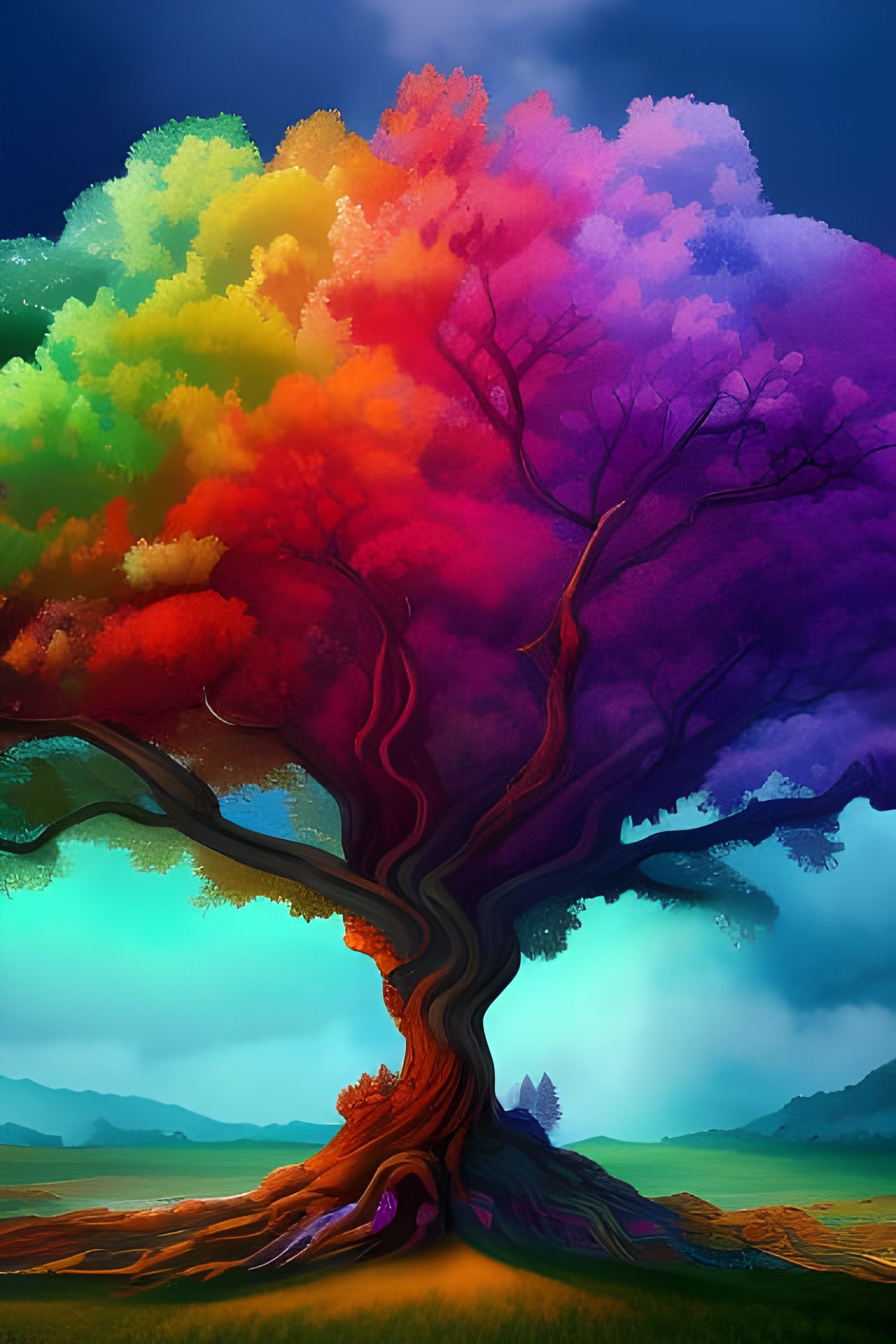 Rainbow Tree of Life in Maximalist Style