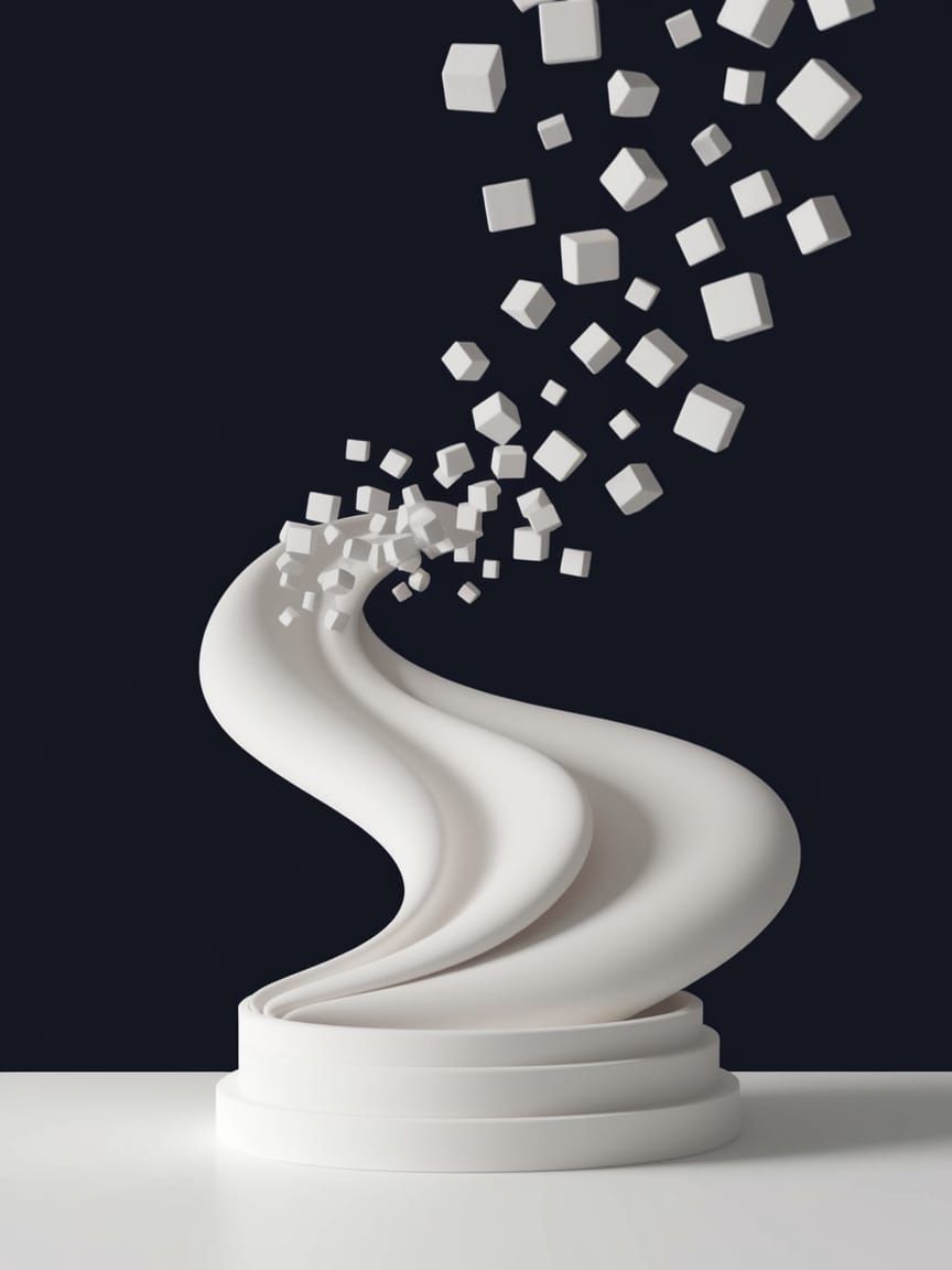 Floating Cubic Fragments in Serene Navy Backdrop