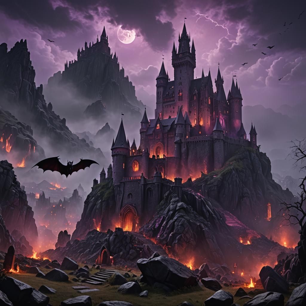 Dracula's Castle: Gothic Matte Painting with Lava