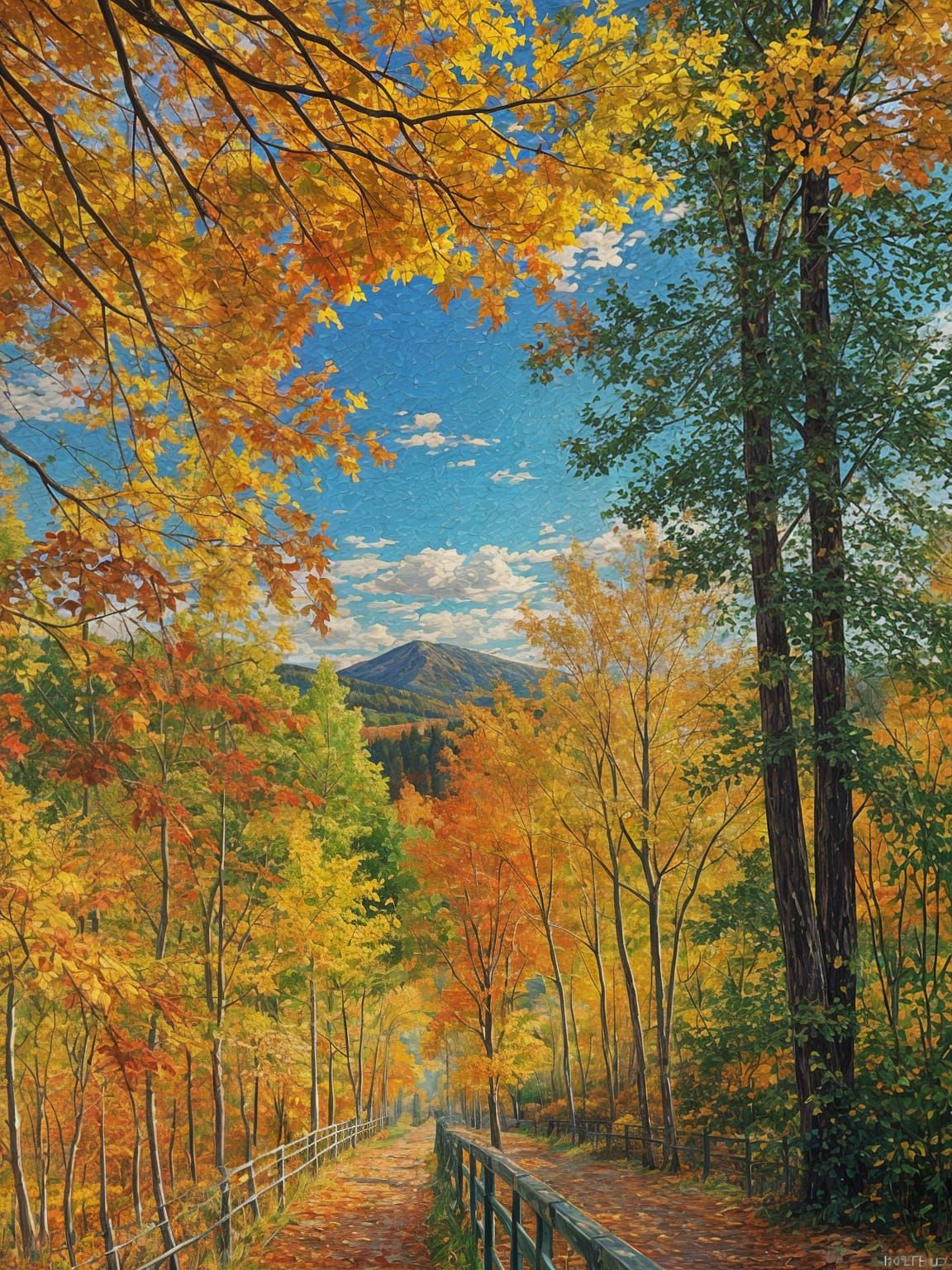 Autumn Landscape Oil Painting with Vibrant Foliage
