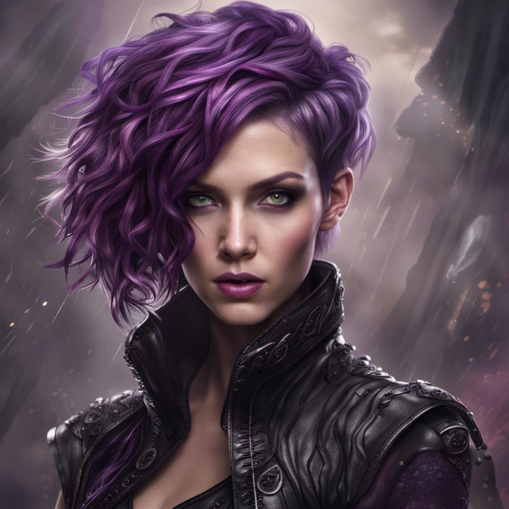 Gray Skinned Woman in Leather in Detailed Matte Painting