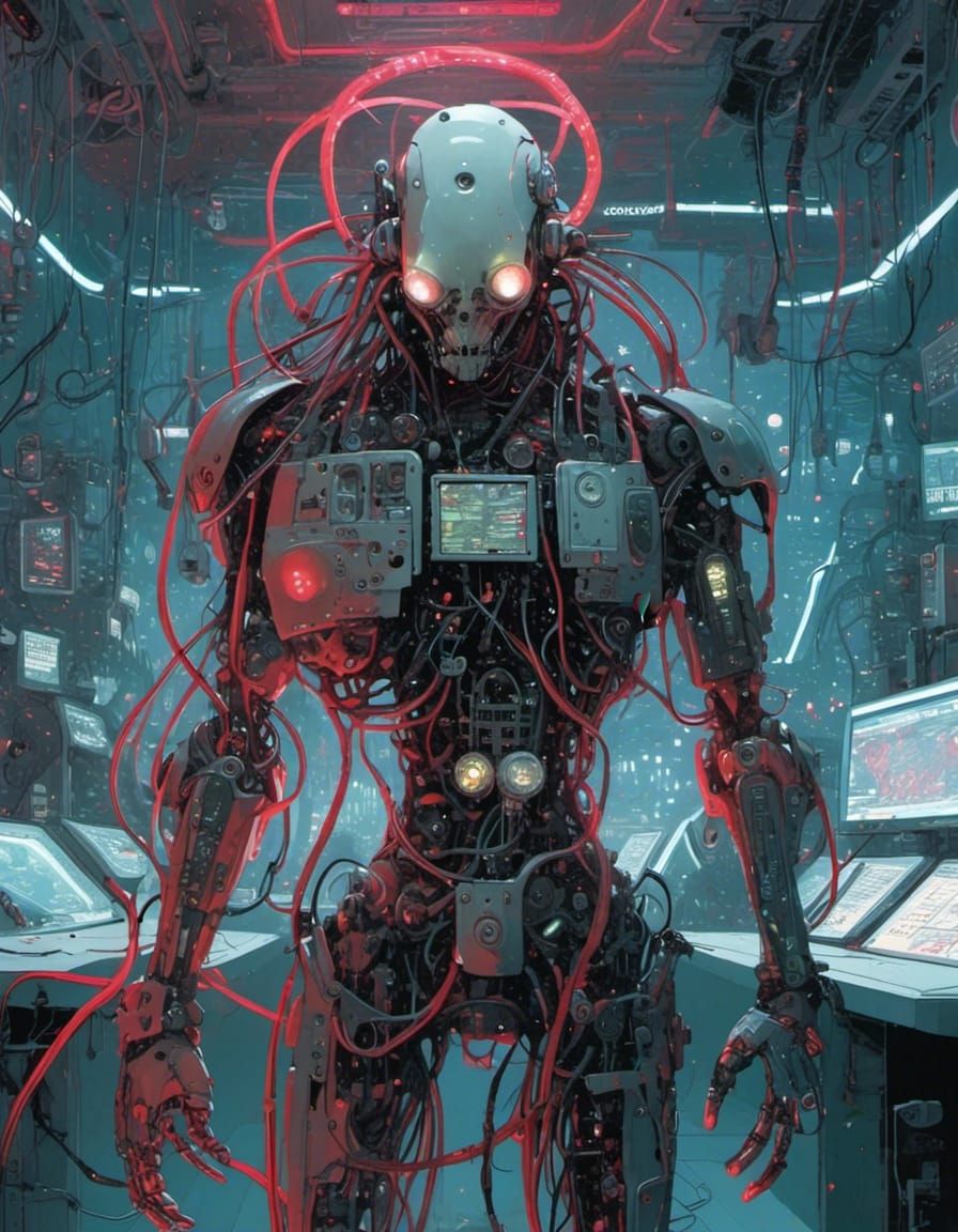 Cyberpunk AI Hybrid in Futuristic Lab