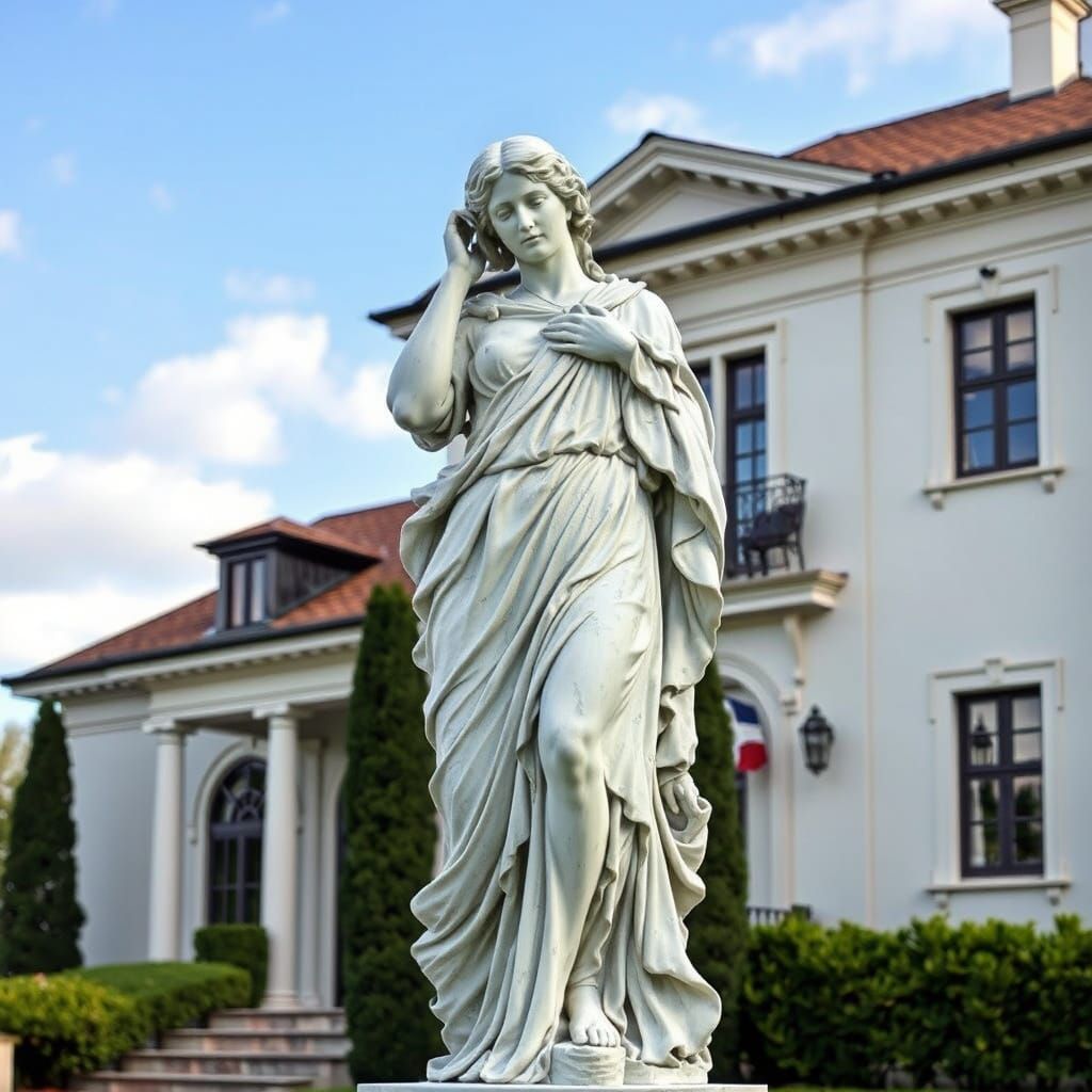 Grecian Goddess in Front of a Grand Estate