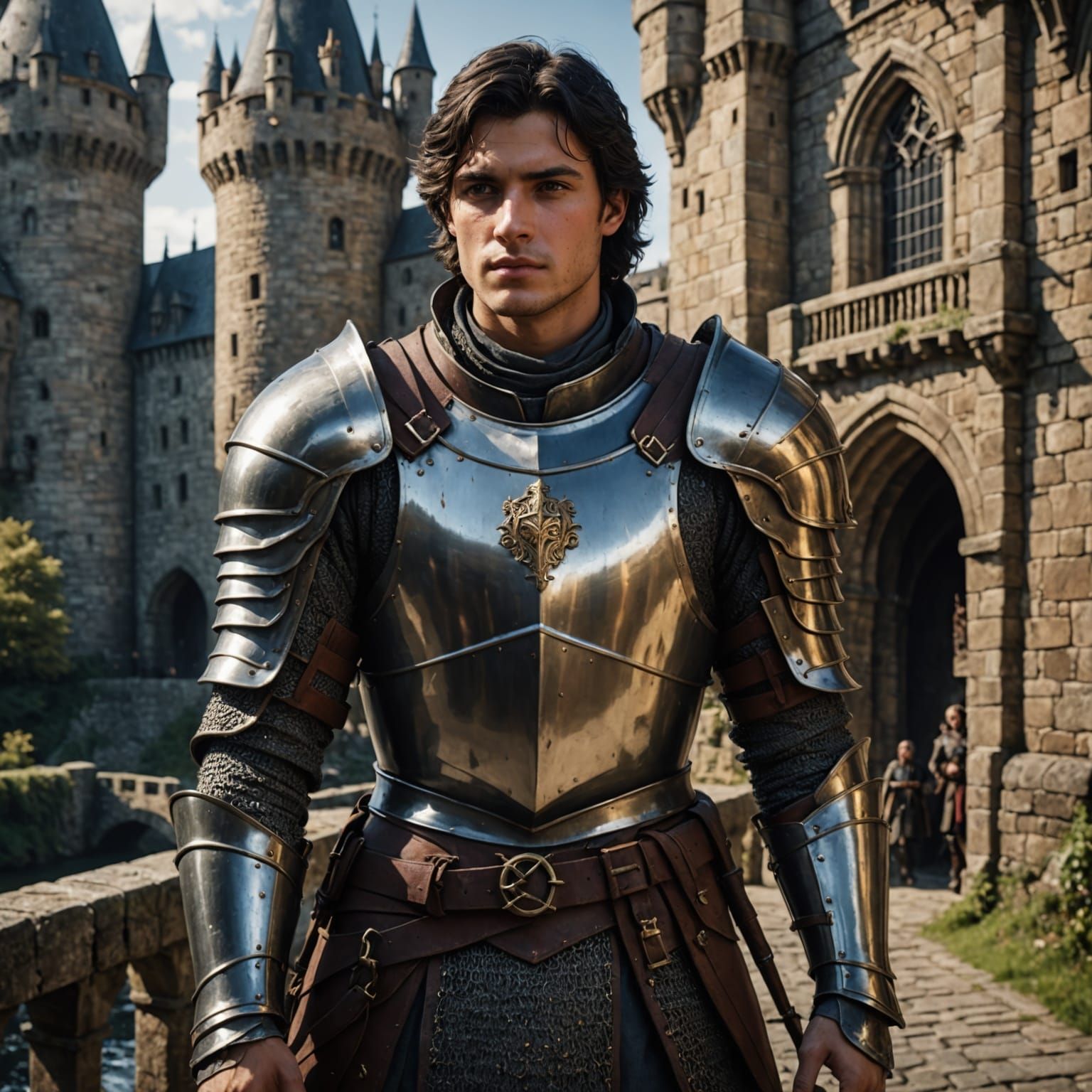 Knight in Armor on Castle Drawbridge