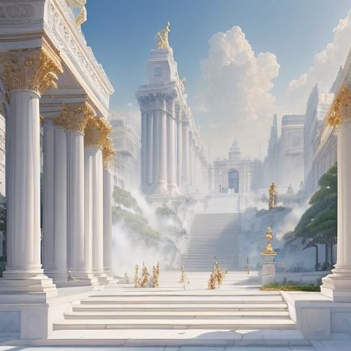 Heavenly City of Gods in Ethereal Fantasy Style