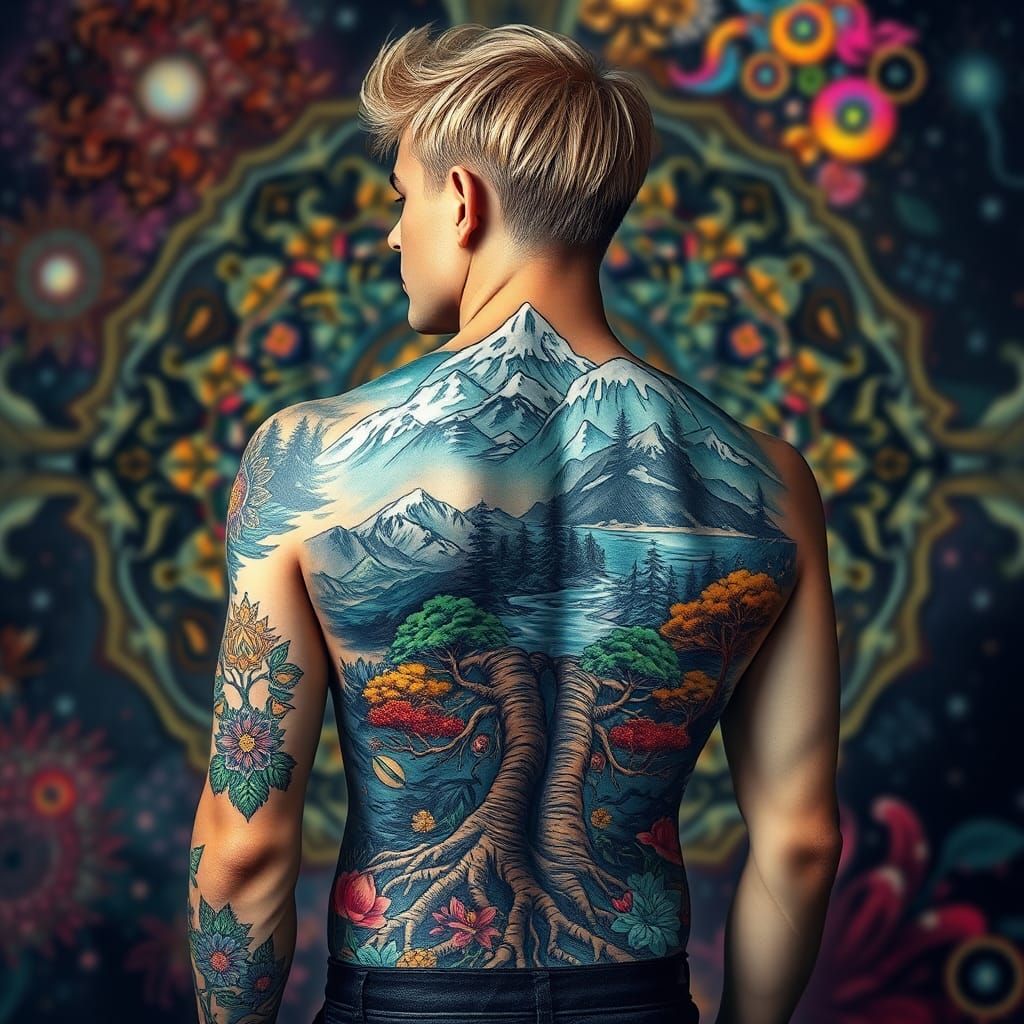 Nature Tattoo Portrait in Psychedelic Style