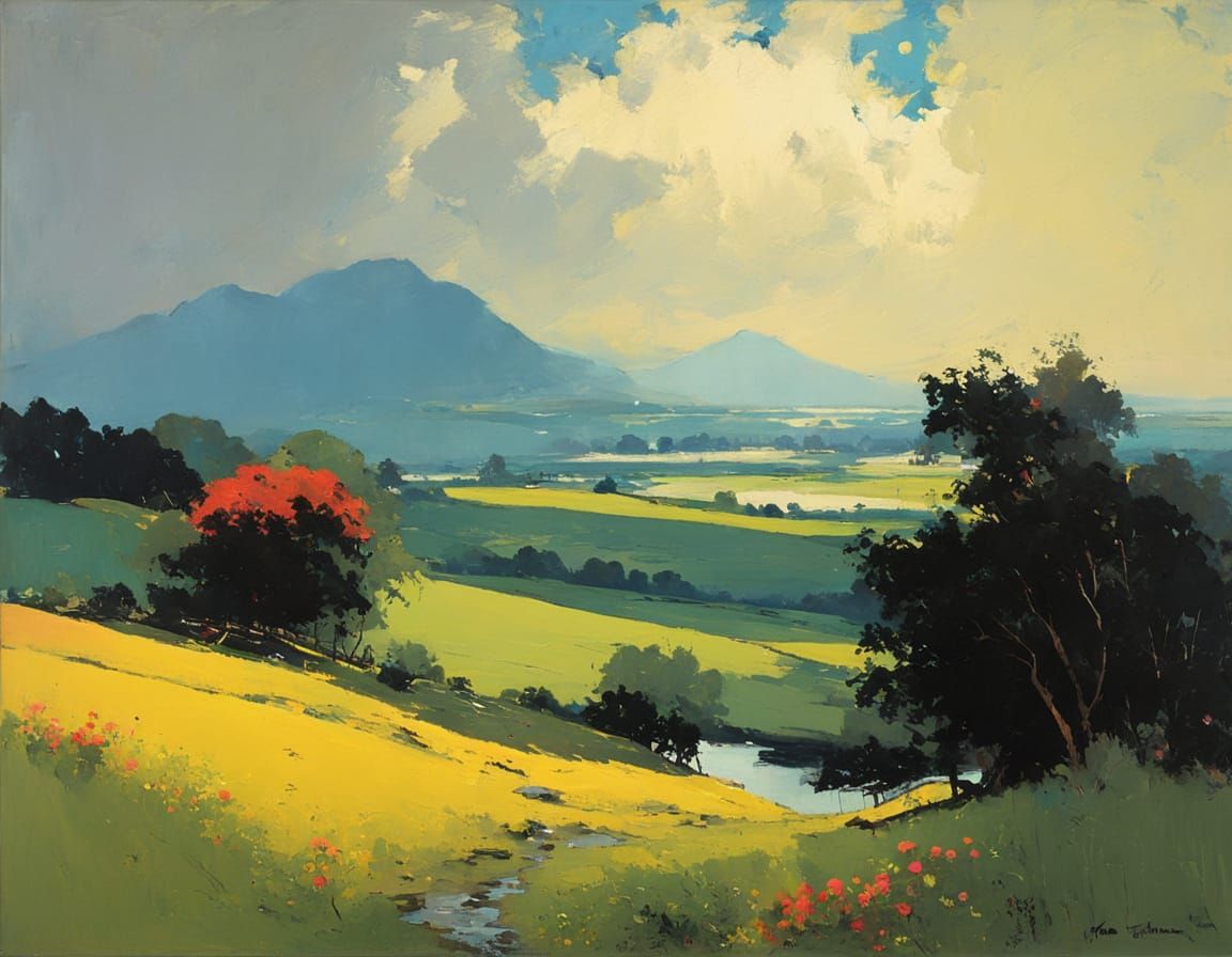 Vibrant Summer Landscape in Expressive Painterly Style