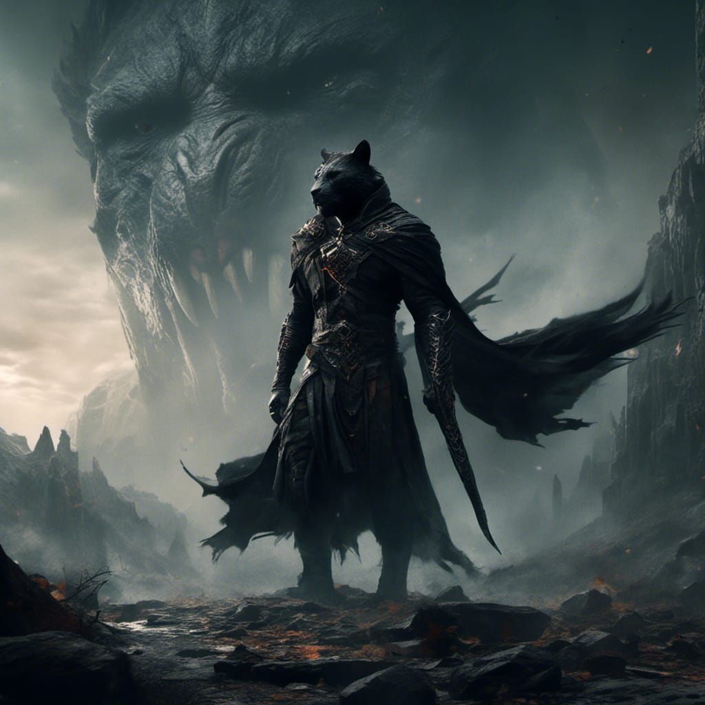 Dark Fantasy Humanoid with Amber Eyes and Monk Robes