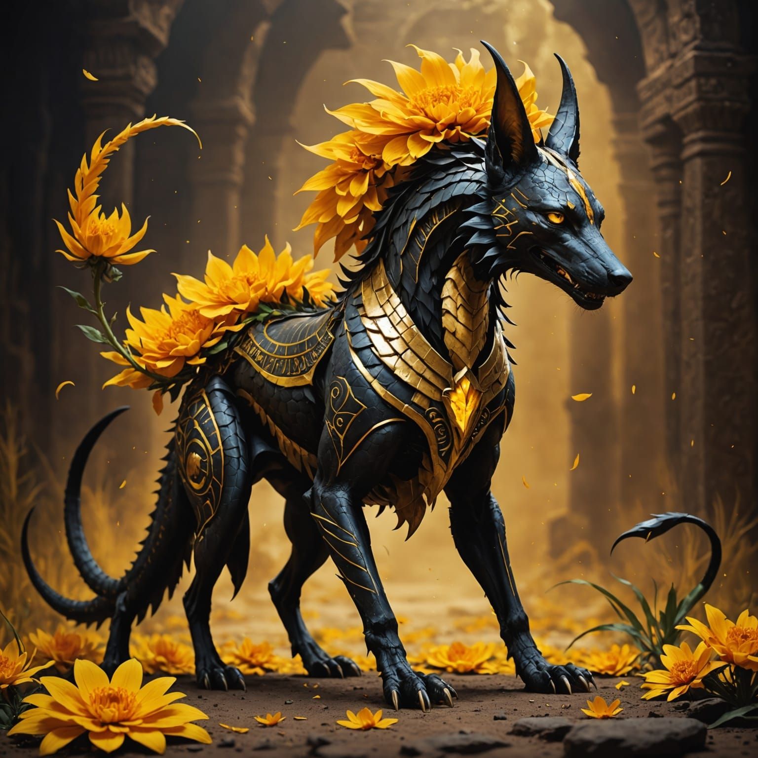 Egyptian Mythology Dragon with Marigold Mane