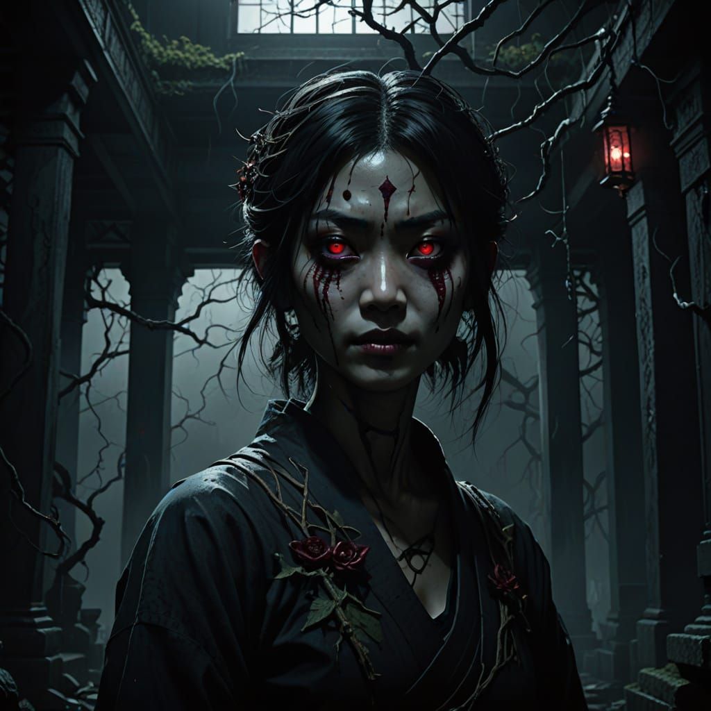 Japanese Gothic Horror Goddess in Dark Fantasy
