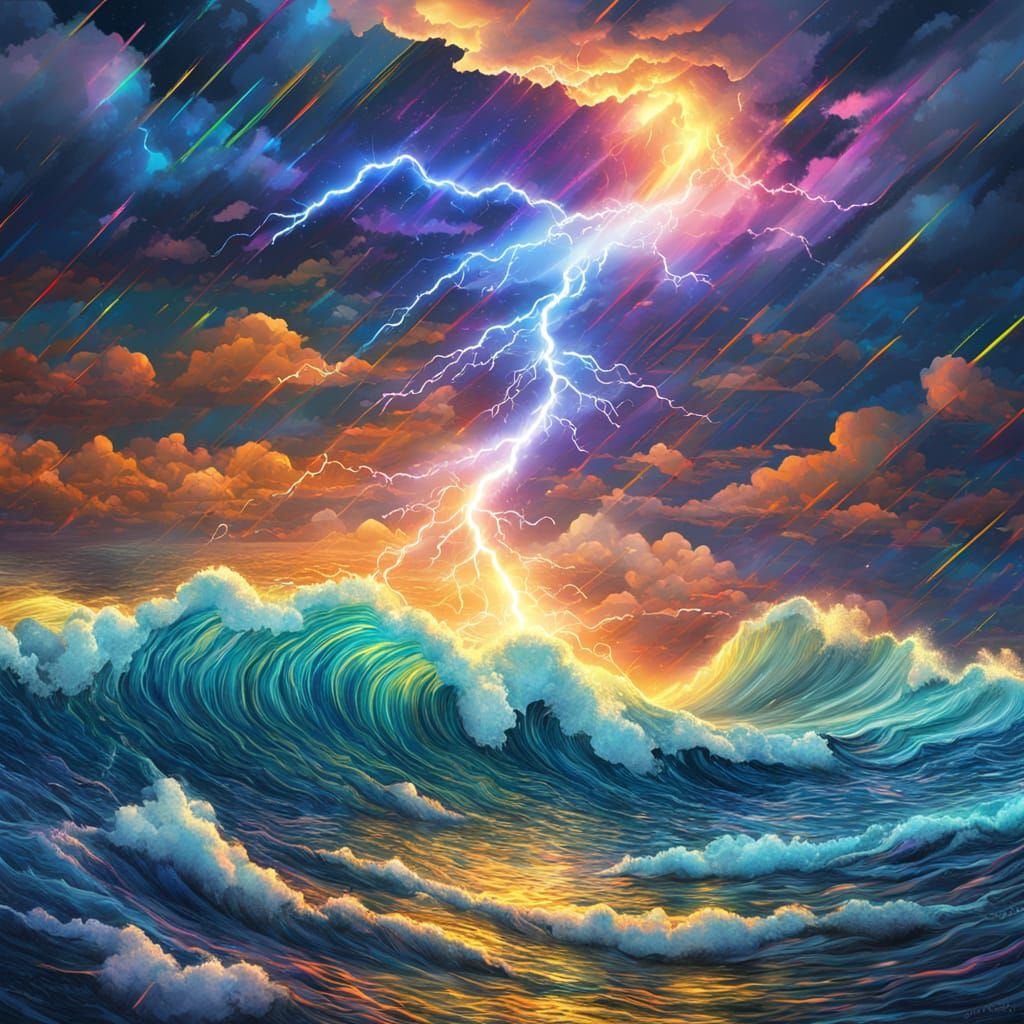 Cosmic Storm Over a Wild Sea