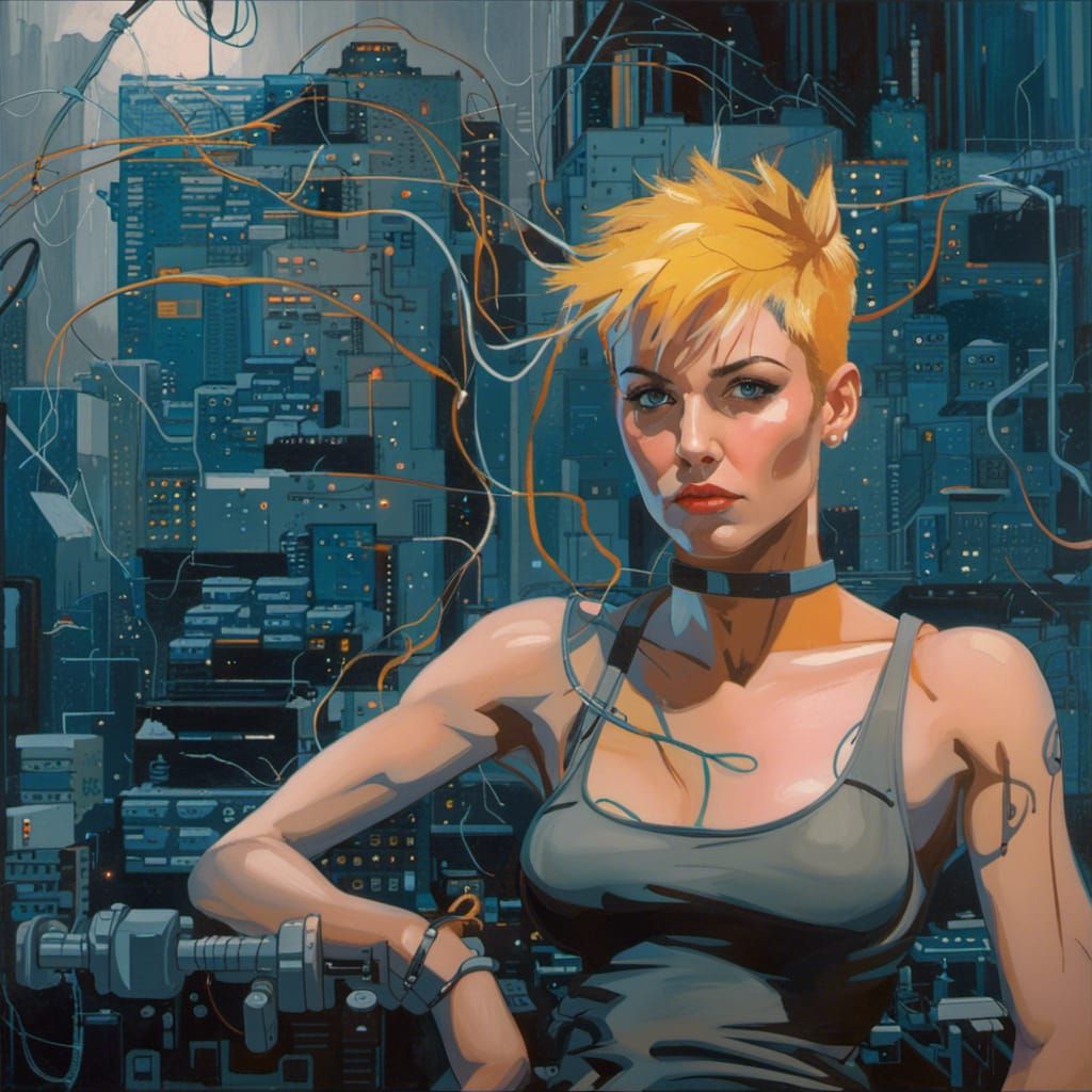Punk Cyborg Woman in Cyberpunk Style
