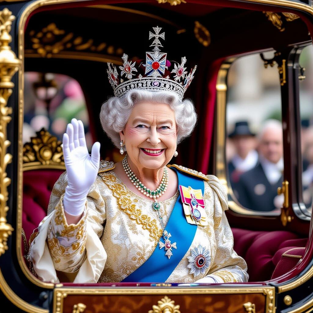 Queen Elizabeth II in Opulent Golden State Coach