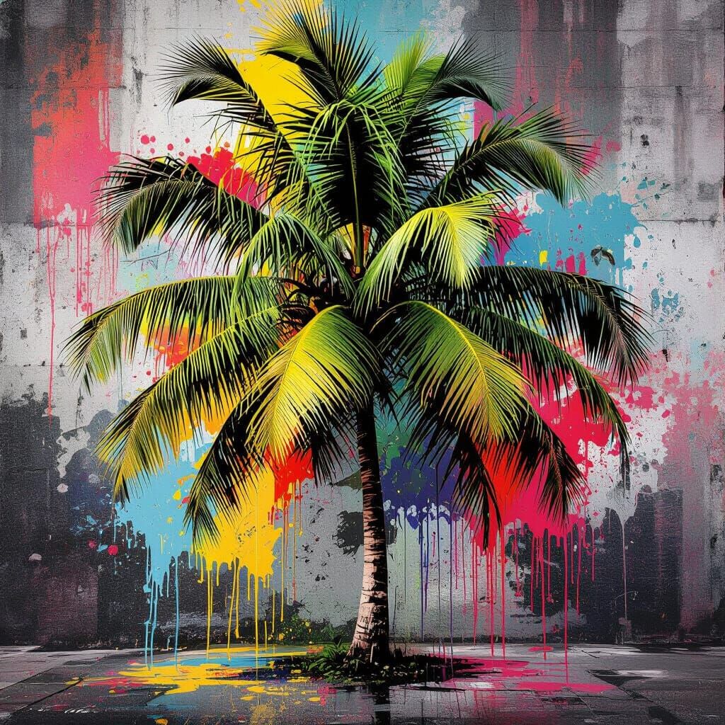 Graffiti Palm Tree in Vibrant Urban Street Art Style