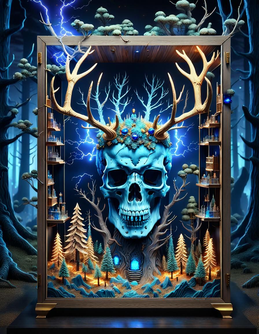 Electric Forest Landscape with Lightning Trees