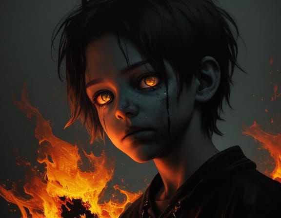 Surreal Child with Spectral Glow and Ember Aura