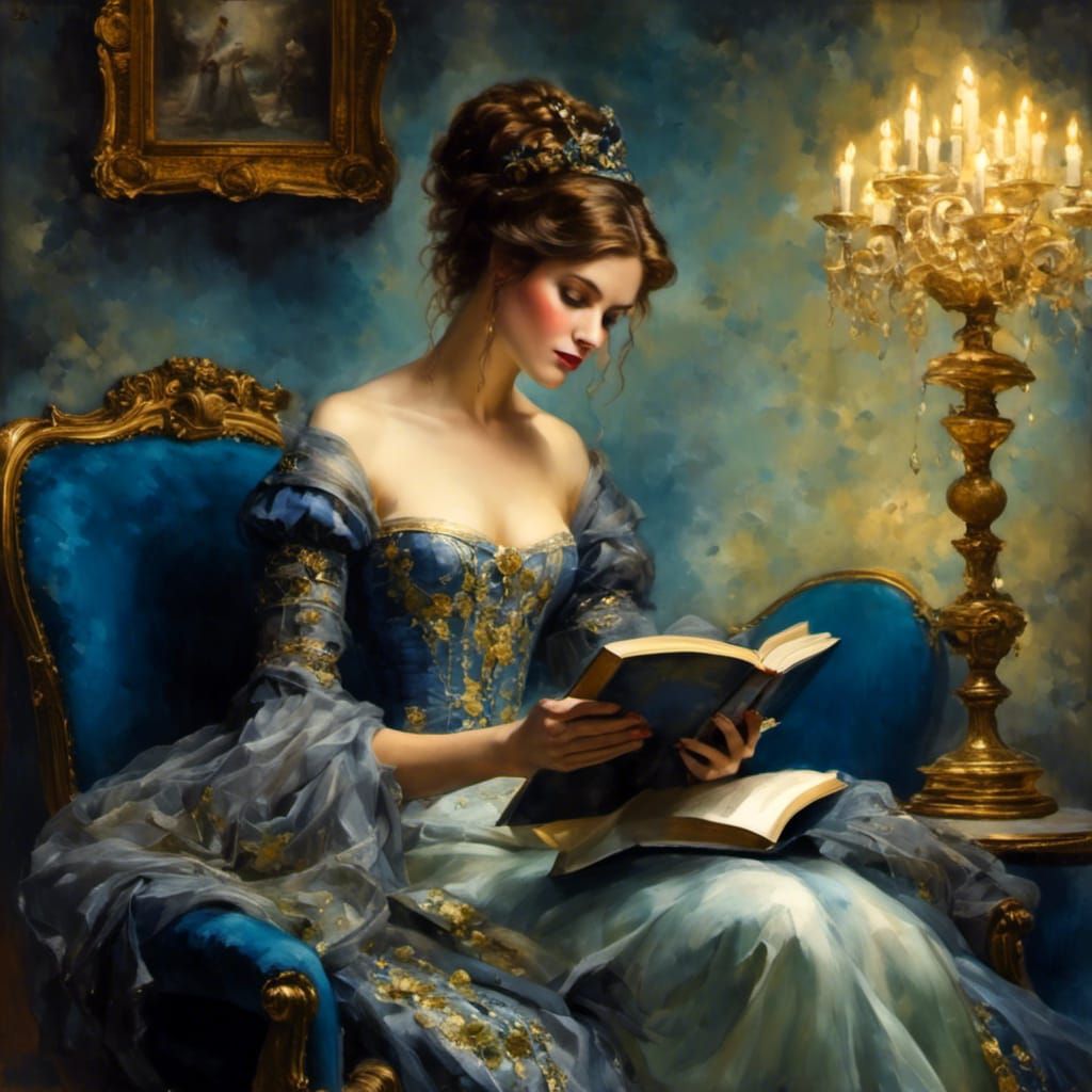 Woman Reading by Candlelight in Renaissance Style