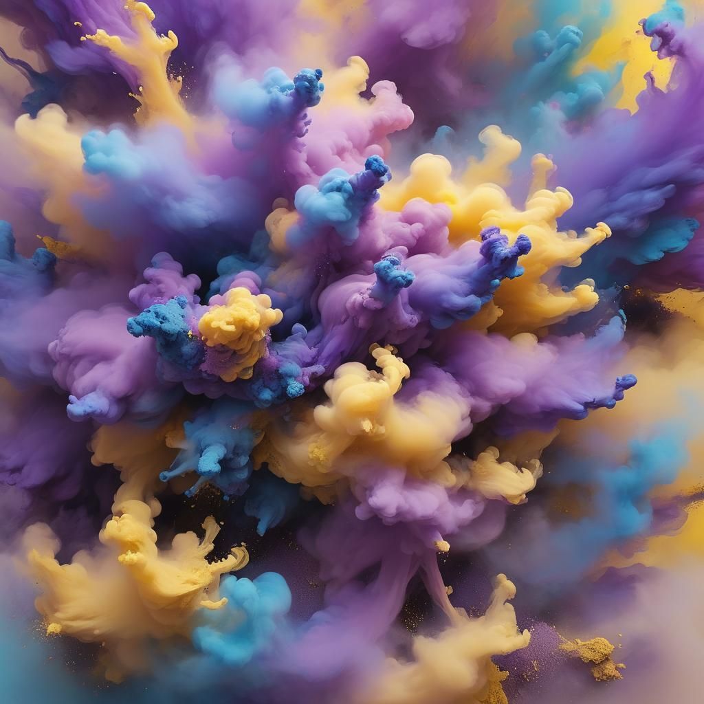 Energetic Abstract Expressionism Eruption in Purple and Blue