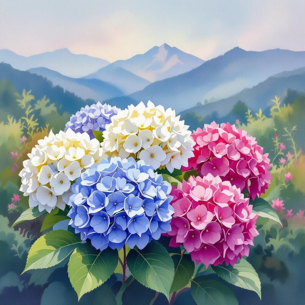 Vibrant Watercolor Hydrangeas in Soft Light