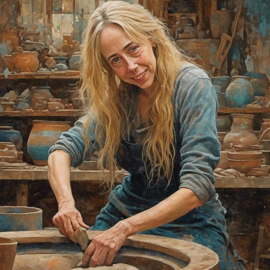 Portrait of Potter at Wheel in Studio