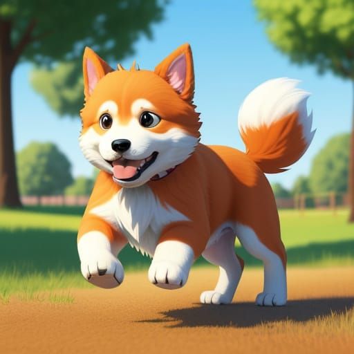 Joyful Dog Running in Sunny Park: Digital Painting