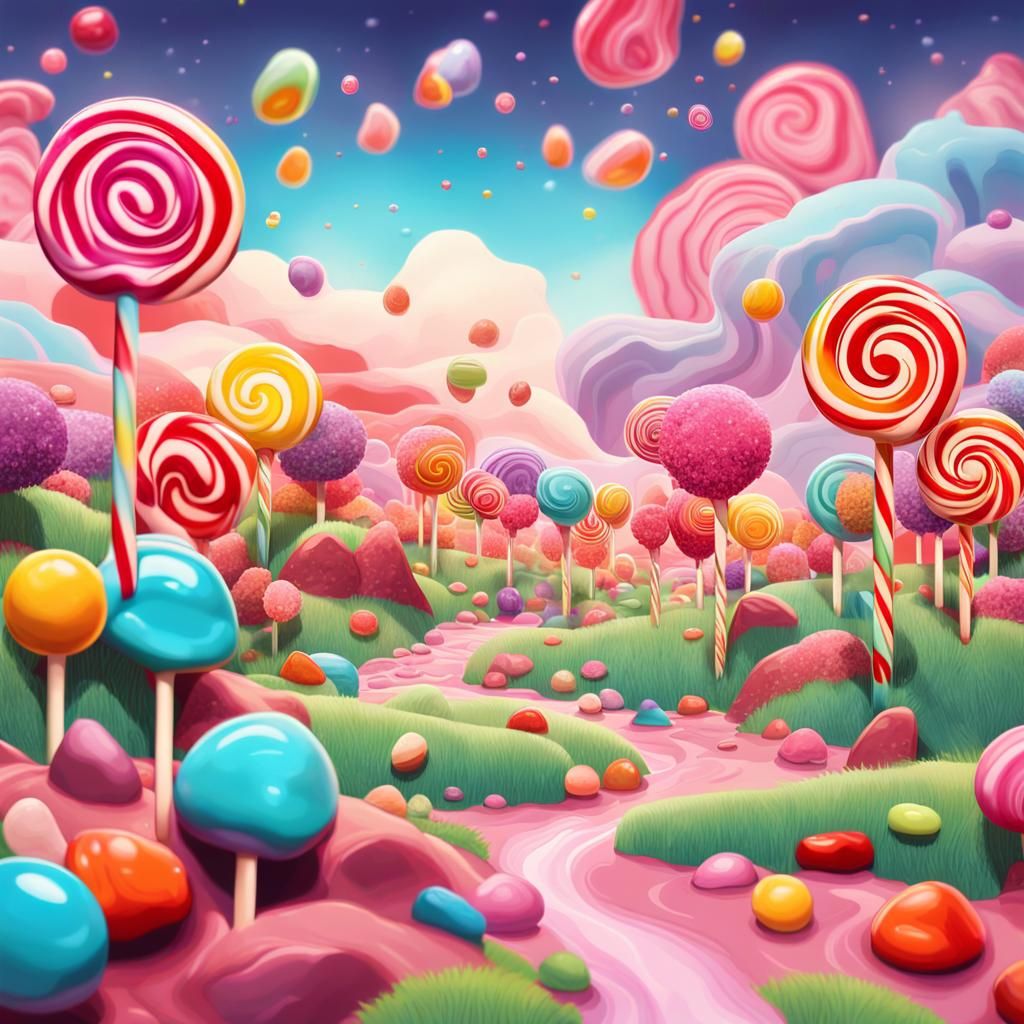 Walking Fruit in Candy Land: Cel-Shaded Illustration