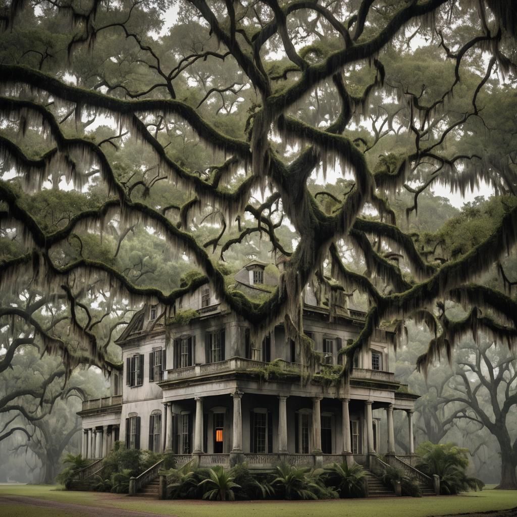 Southern Gothic Mansion in Twilight Mist