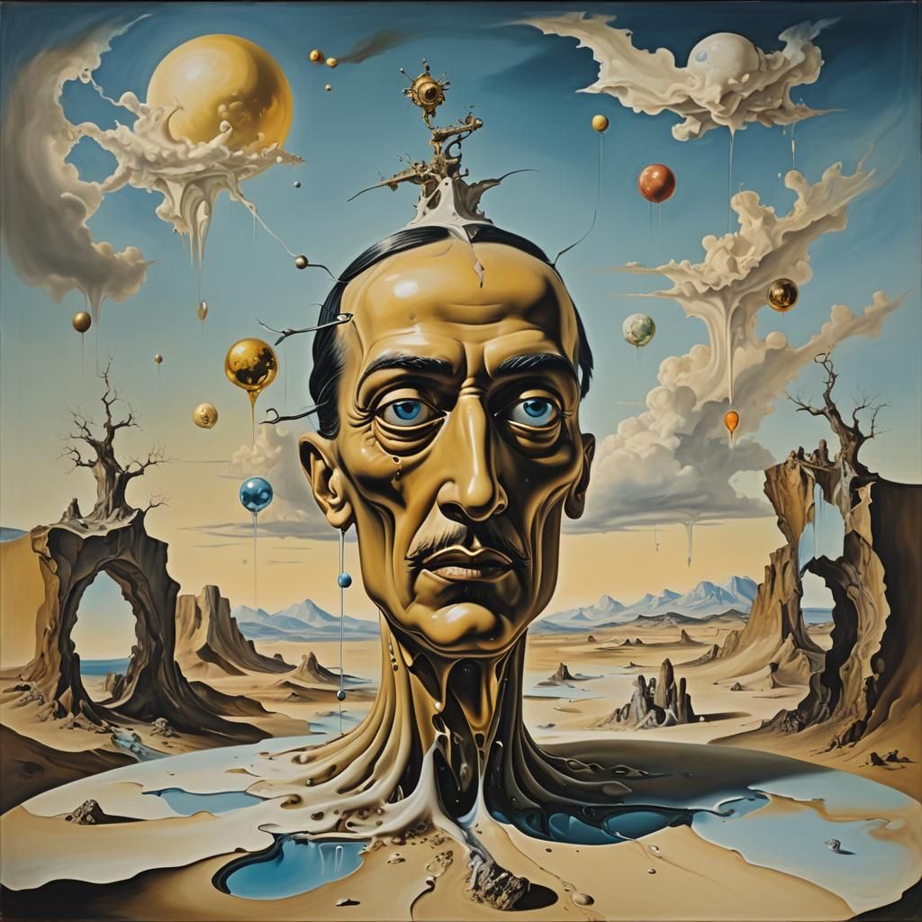 Surrealist Melting Heaven: An Oil Canvas Dreamscape