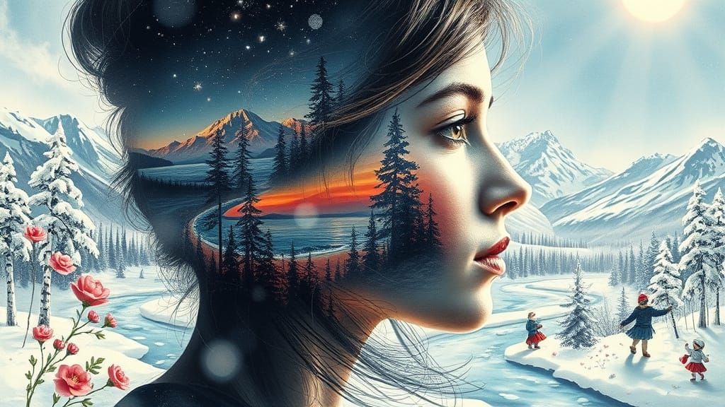 Winter Landscape Double Exposure Portrait