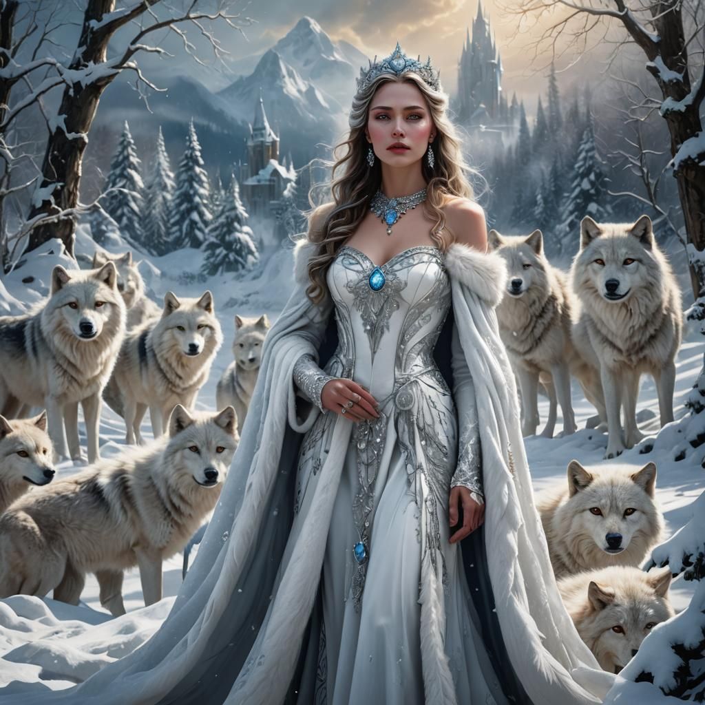 Majestic Snow Queen in Winter Landscape