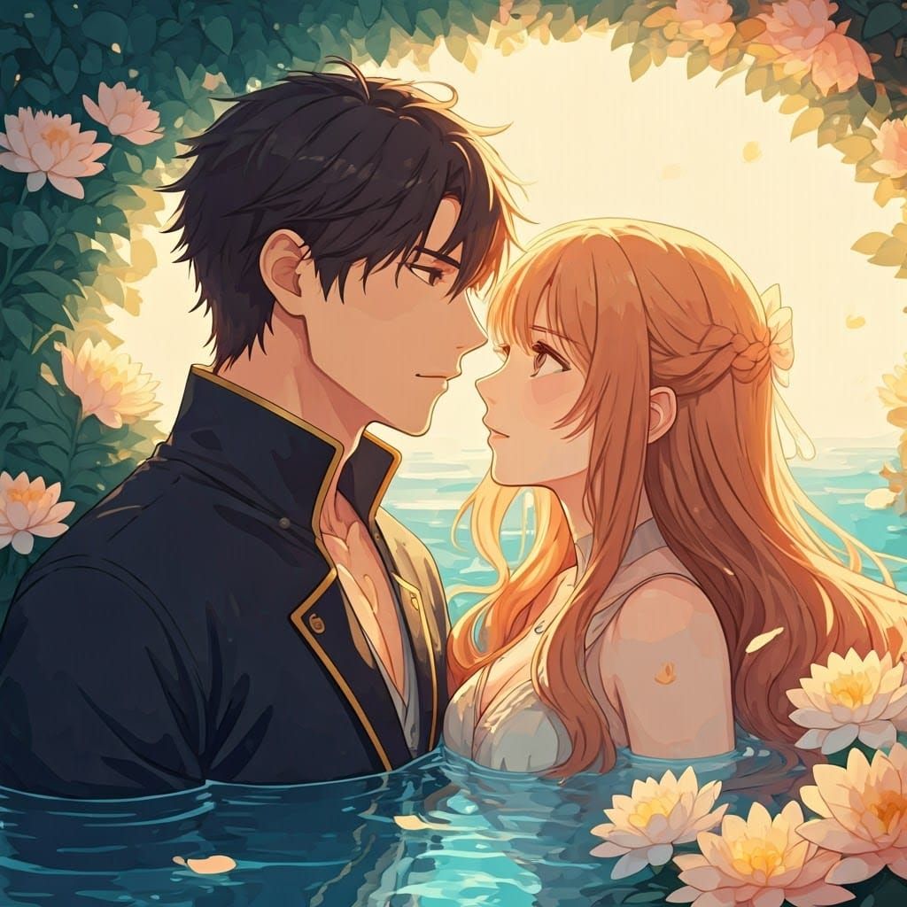 Romantic Manga Portrait at Waterfalls in Studio Trigger Styl...