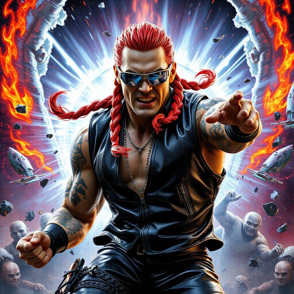 Cyberpunk Wrestler Emerges from Digital Chaos