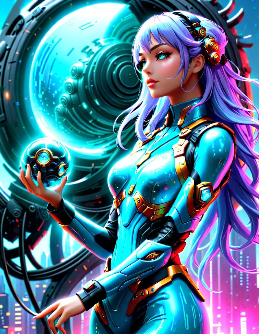 Shimmering Slime Girl in Futuristic Armor