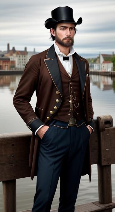 Steampunk Steamboat Captain at the Wheel