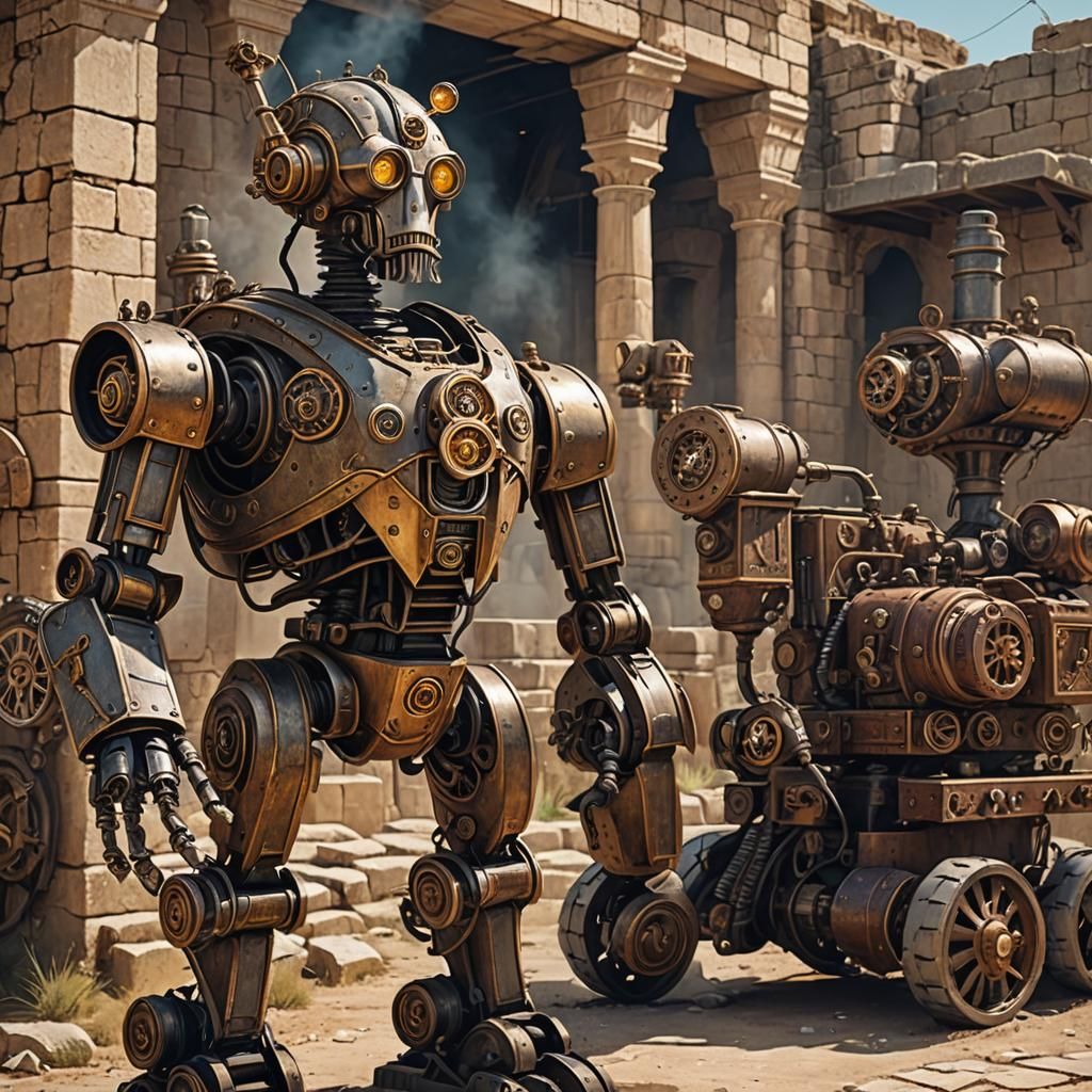 Steampunk Robot Talos Patrols Ancient Crete