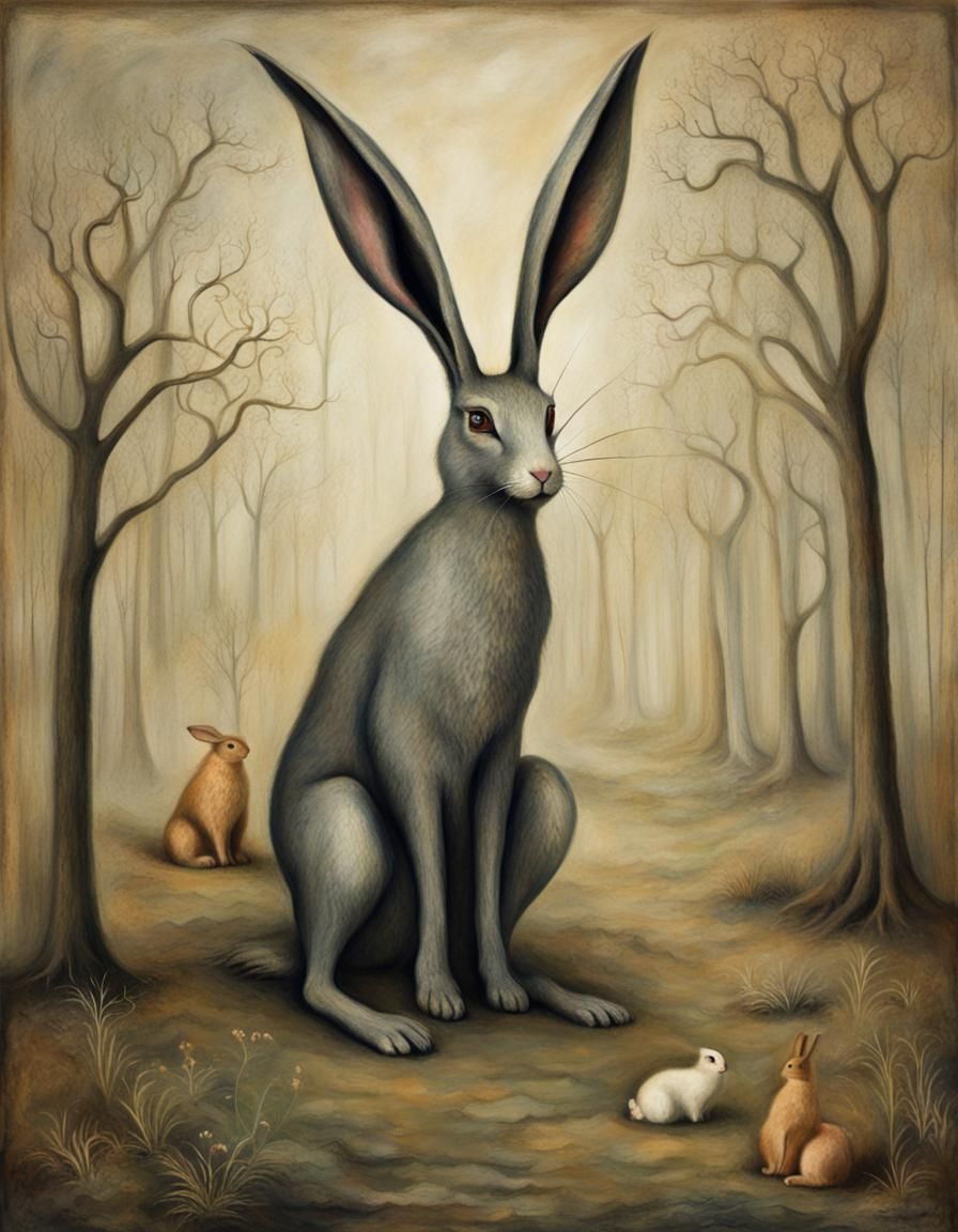 Surreal Rabbit in Leonora Carrington Style