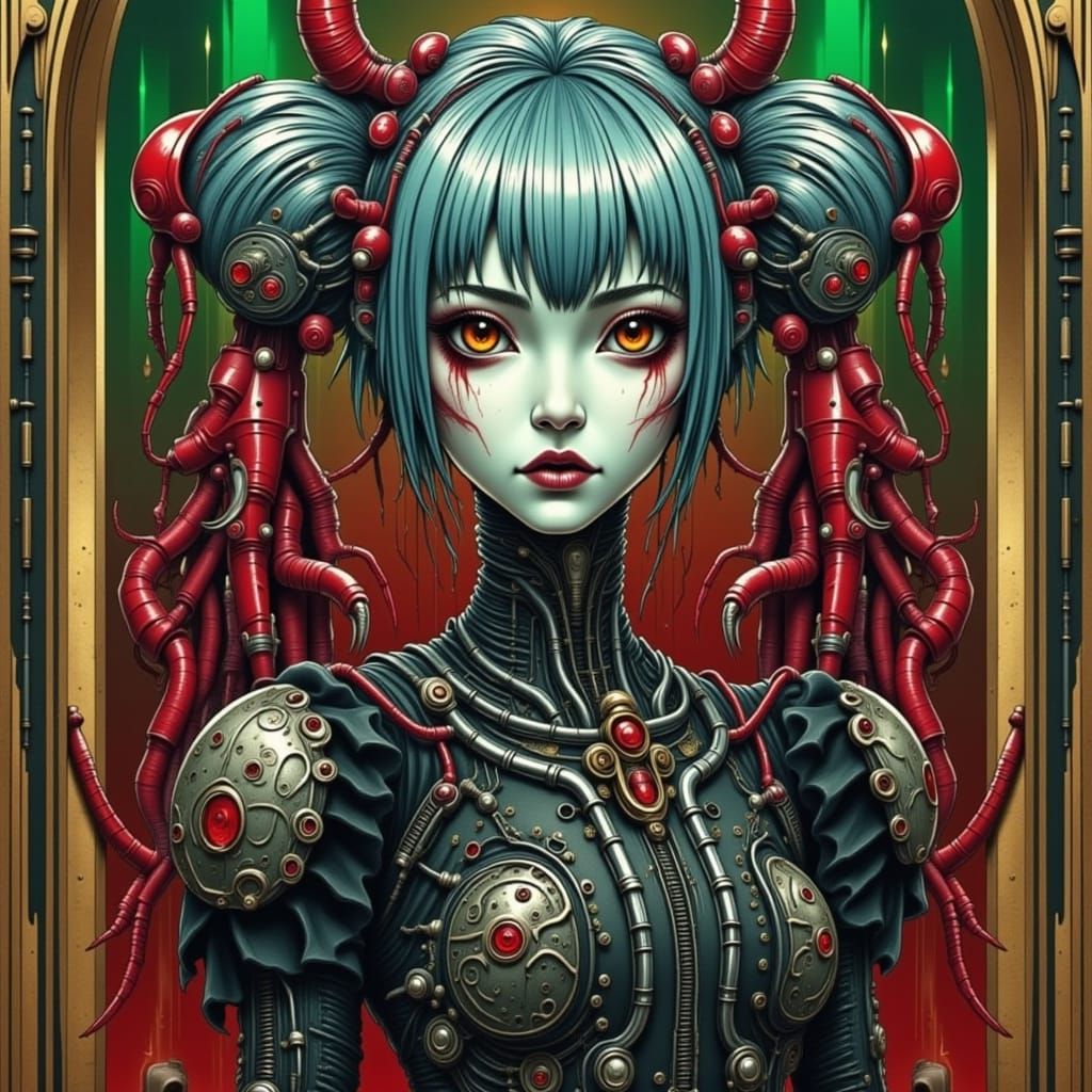 Cyberpunk Gothic Princess in a Decaying Crystal Ballroom