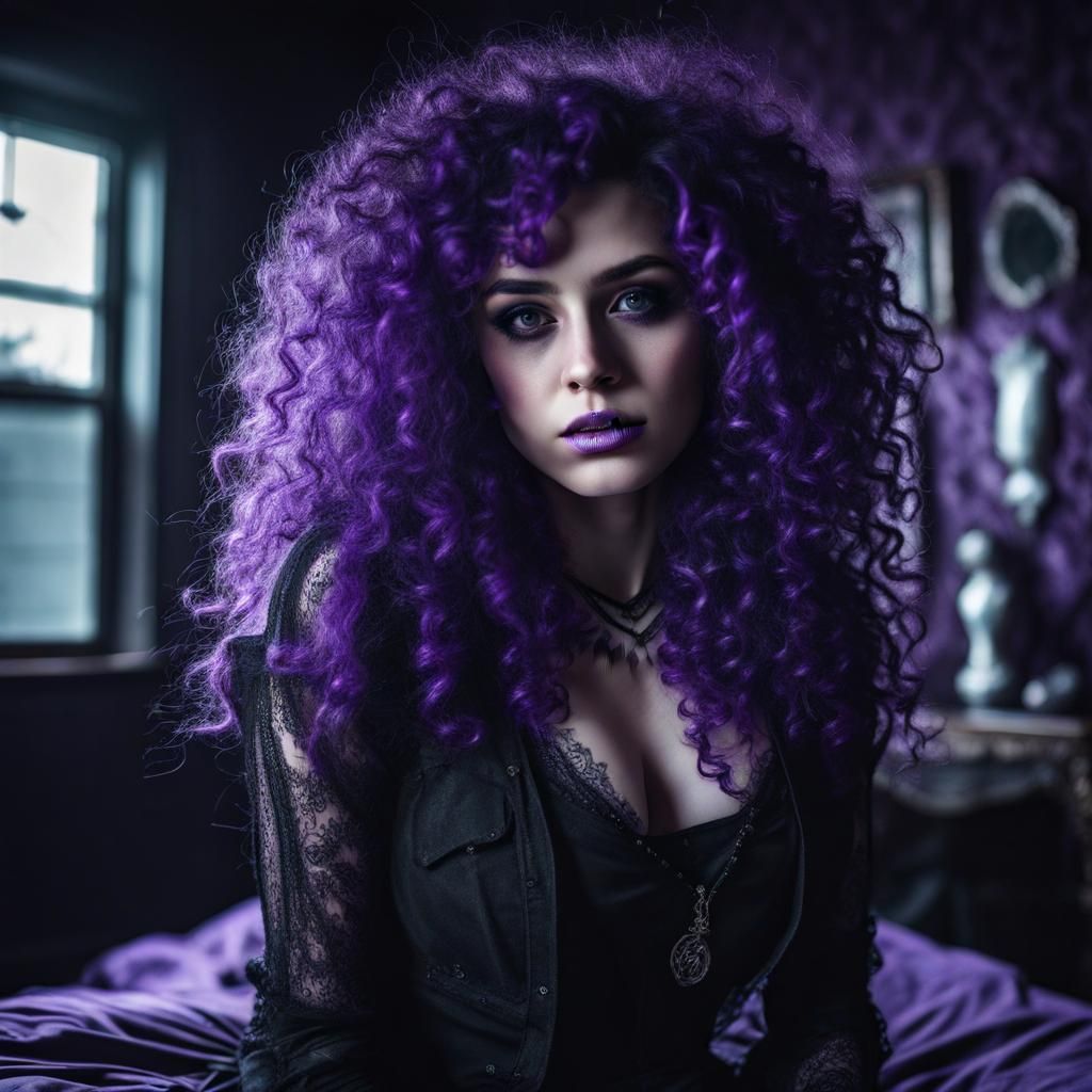 Gothic Fantasy Portrait of a Woman with Purple Hair