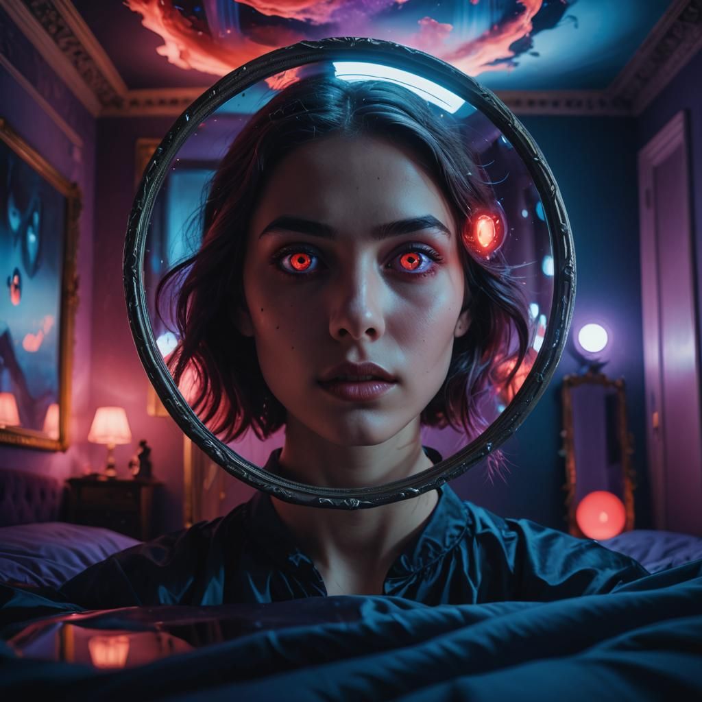 Surreal Nightmare: Woman in Twisted Twin World, Digital Art