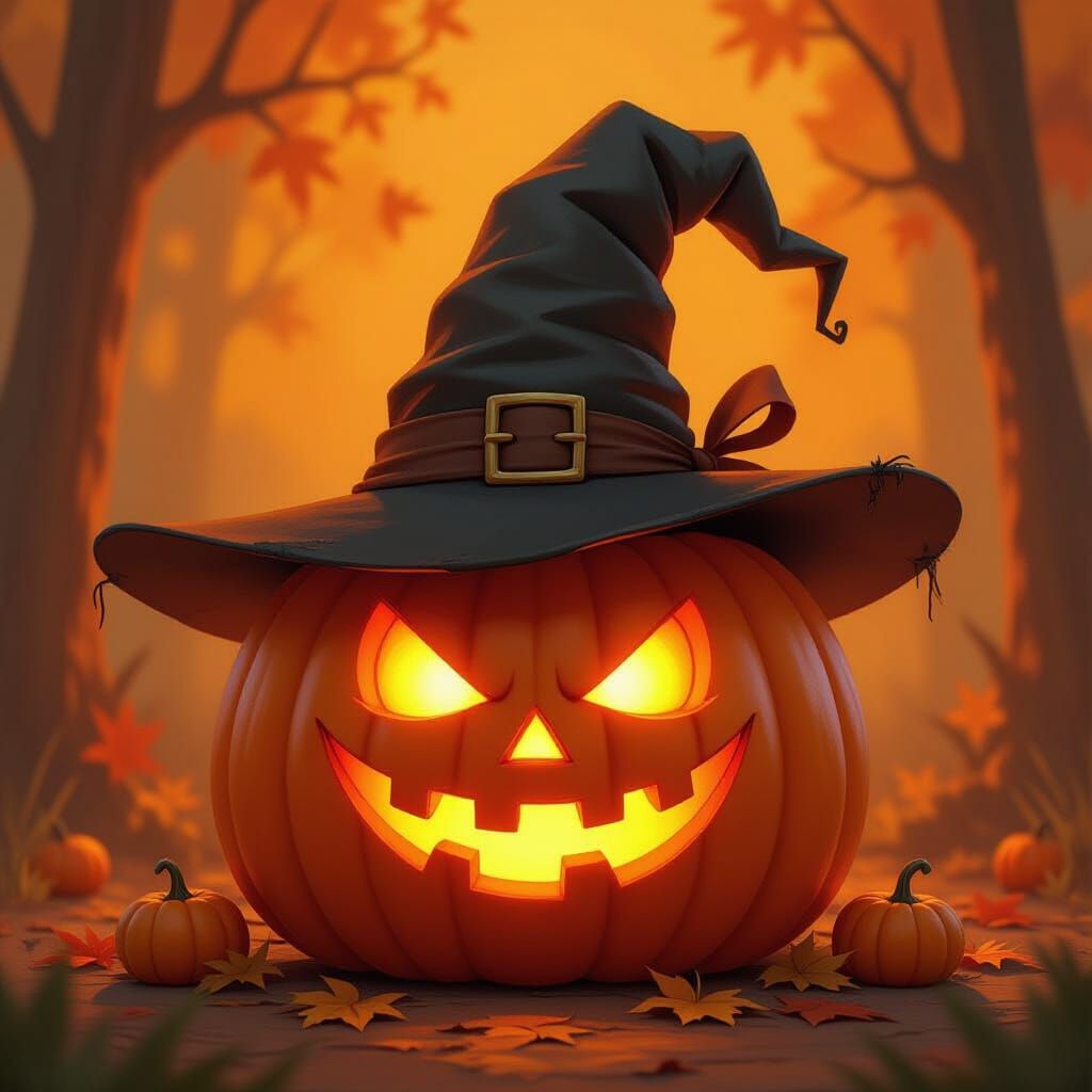 Cute & Scary Pumpkin With Witch Hat