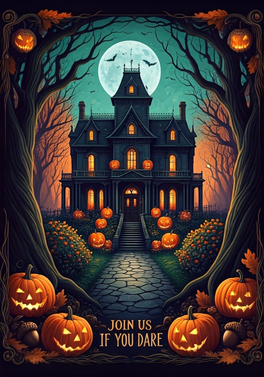 Haunted Mansion Invitation Under Moonlight