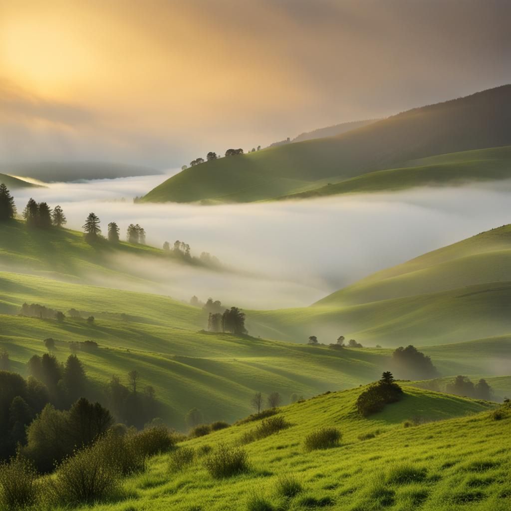 Shimmering Fogbank in Golden Green Valley