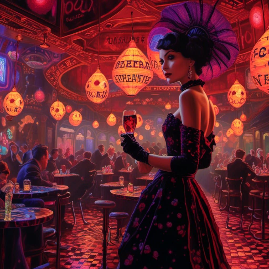 Flapper in Speakeasy with Alcohol Ink Effect