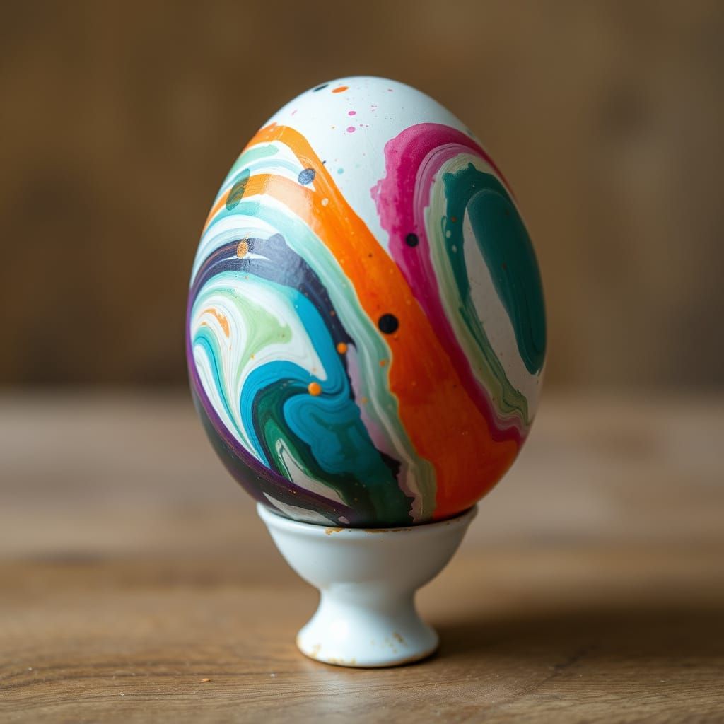 Giant Egg in Swirling Paint Effects on Tiny Cup
