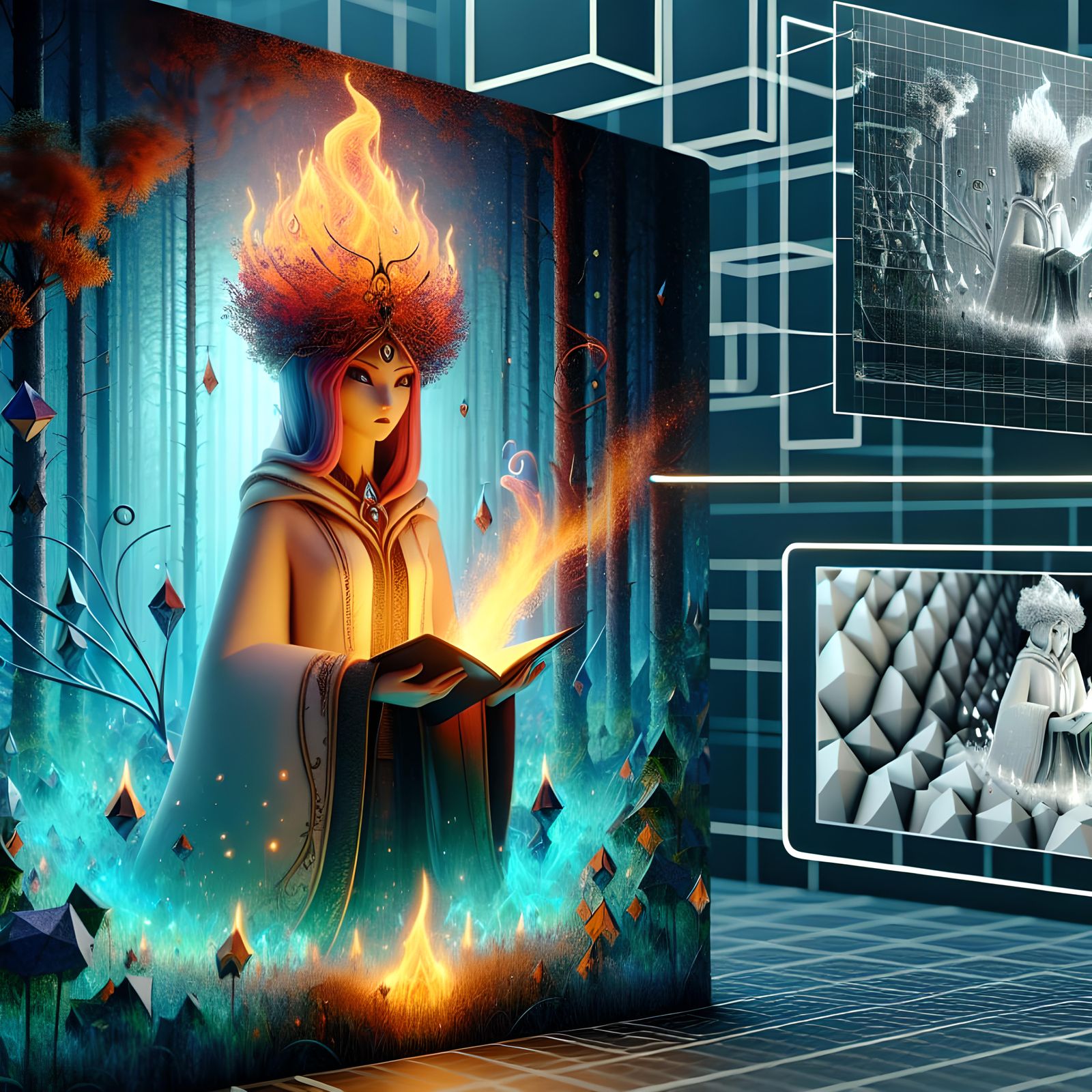 Enchanting Sorceress in Magical Forest: 3D Fantasy Art