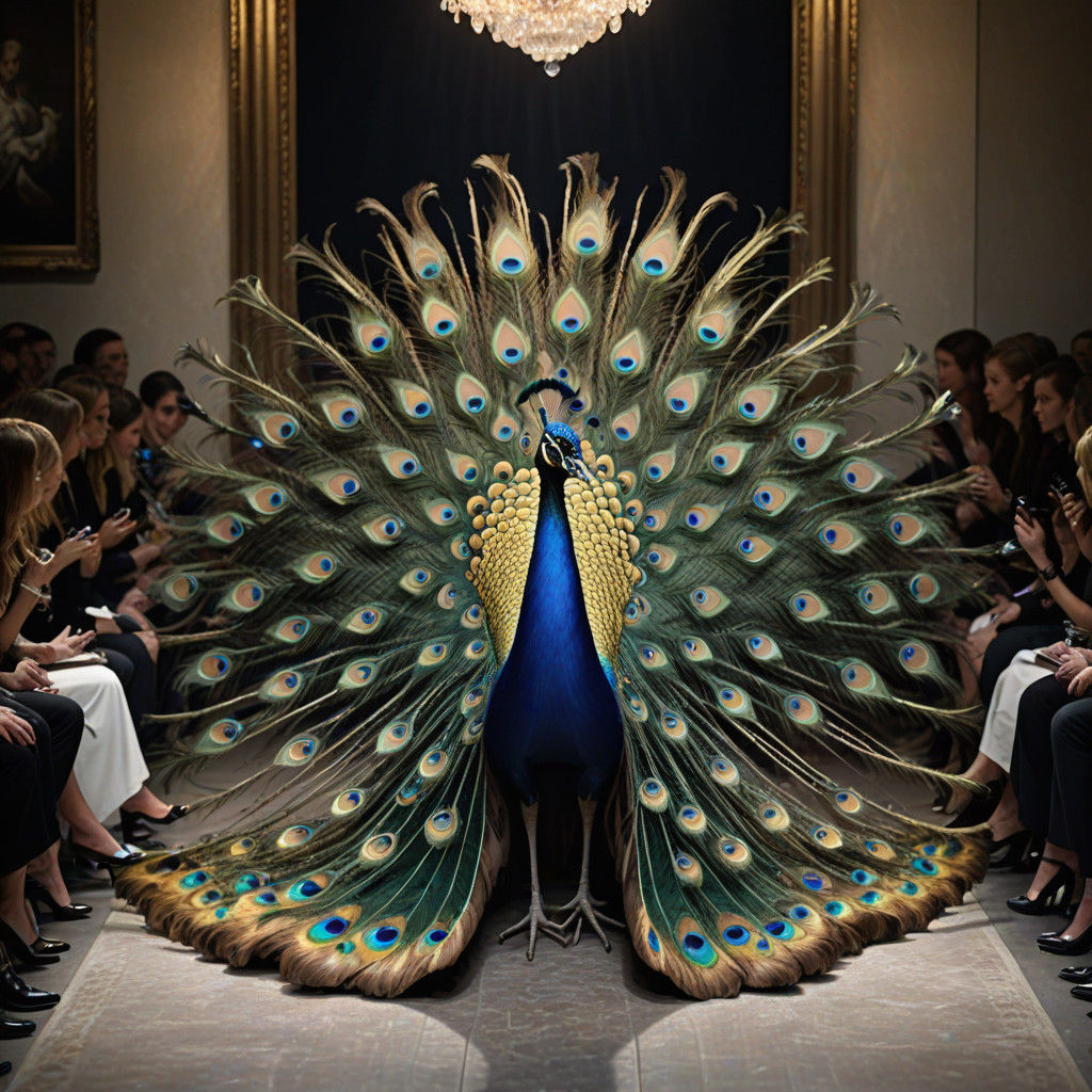 Elegant Peacock Struts on Vibrant Runway