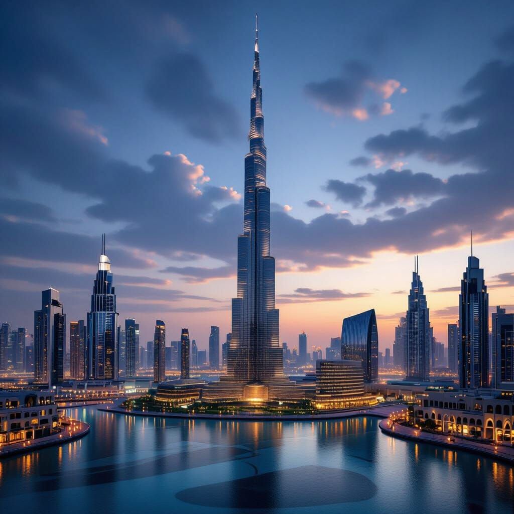 Dubai Skyscraper at Twilight in Hyperrealistic HDR Style