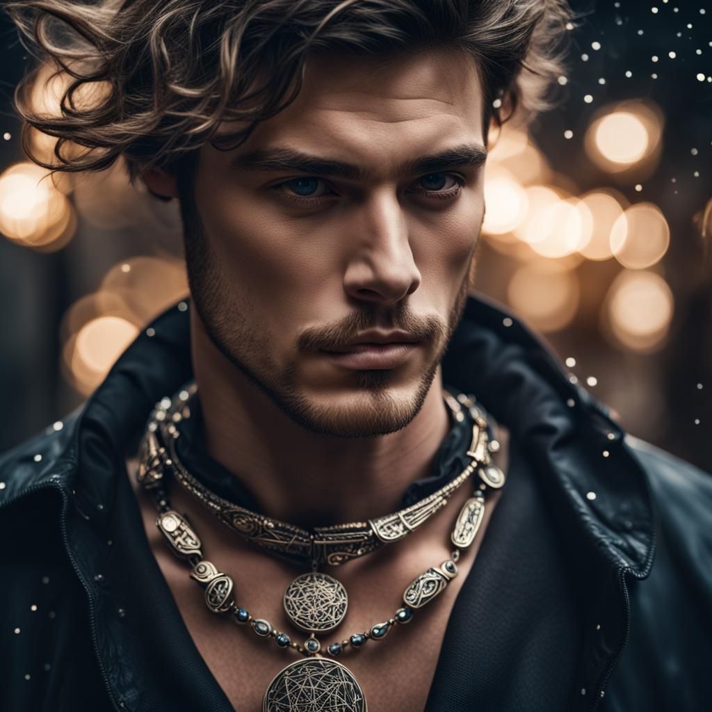 Fashionable Man Wearing Constellation Jewelry in HDR